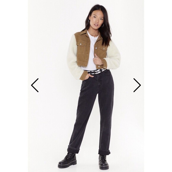 Nasty Gal Tan Khaki Corduroy Sherpa Crop Jacket Size 10 Medium NEW - Picture 5 of 7